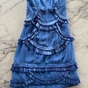 REISS Blondie Bustier Ruffle Blue Strapless Dress Size 0 NWT